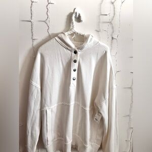 White tunic hoodie with Button Detail